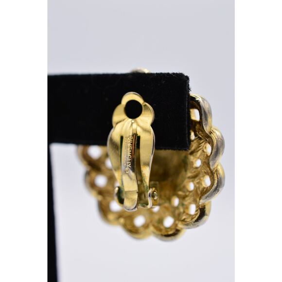 Givenchy Vintage Clip On Earrings Chunky Gold Flower Weaved Signed Runway BinAG - Picture 9 of 12